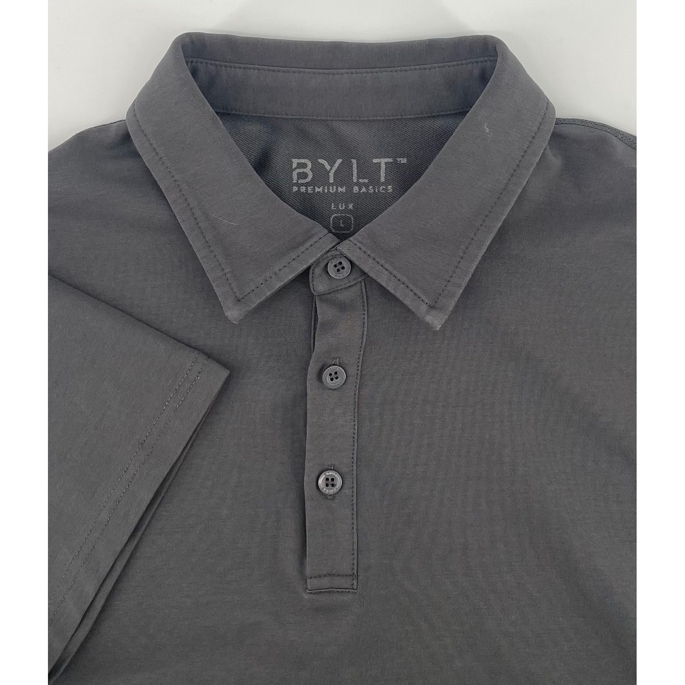 BYLT Polo Shirt Men Lg Gray Lux Blend Short Sleeve Athletic Fit Modern Everyday